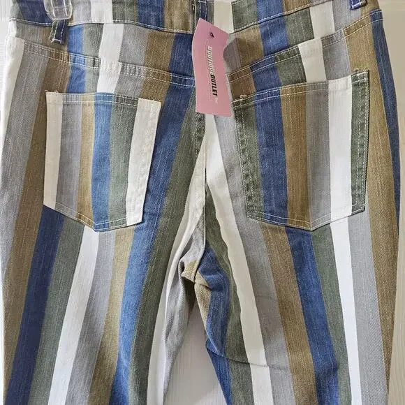 Hope L Bell Bottom Jeans Vintage Style Striped Boho Retro Y2K Hippie 70's Retro - Picture 10 of 14